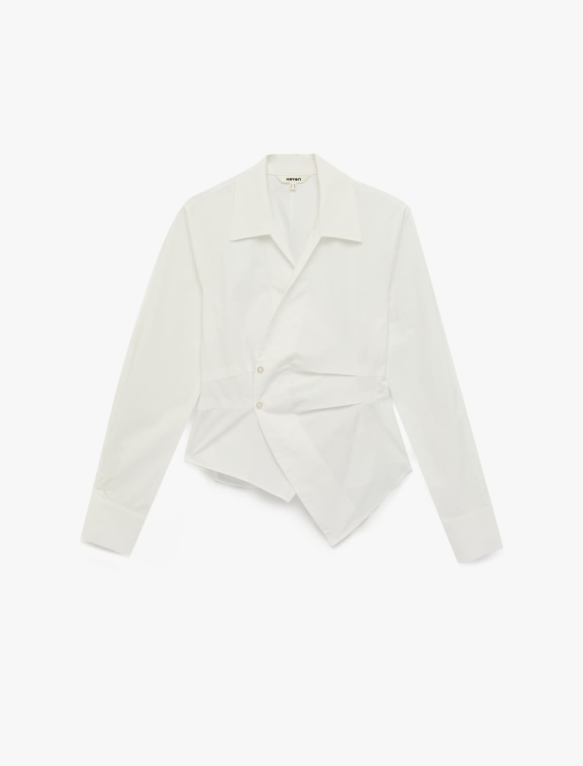 Pambıq Slim fit Uzunqol Asimmetrik Kesimli Qoşa Döşlü Poplin Tişört