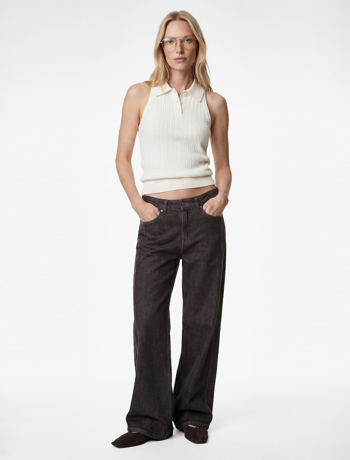 Slim fit Qolsuz Saç Trikotaj Düyməli Polo Yaxa Trikotaj Alt tişört