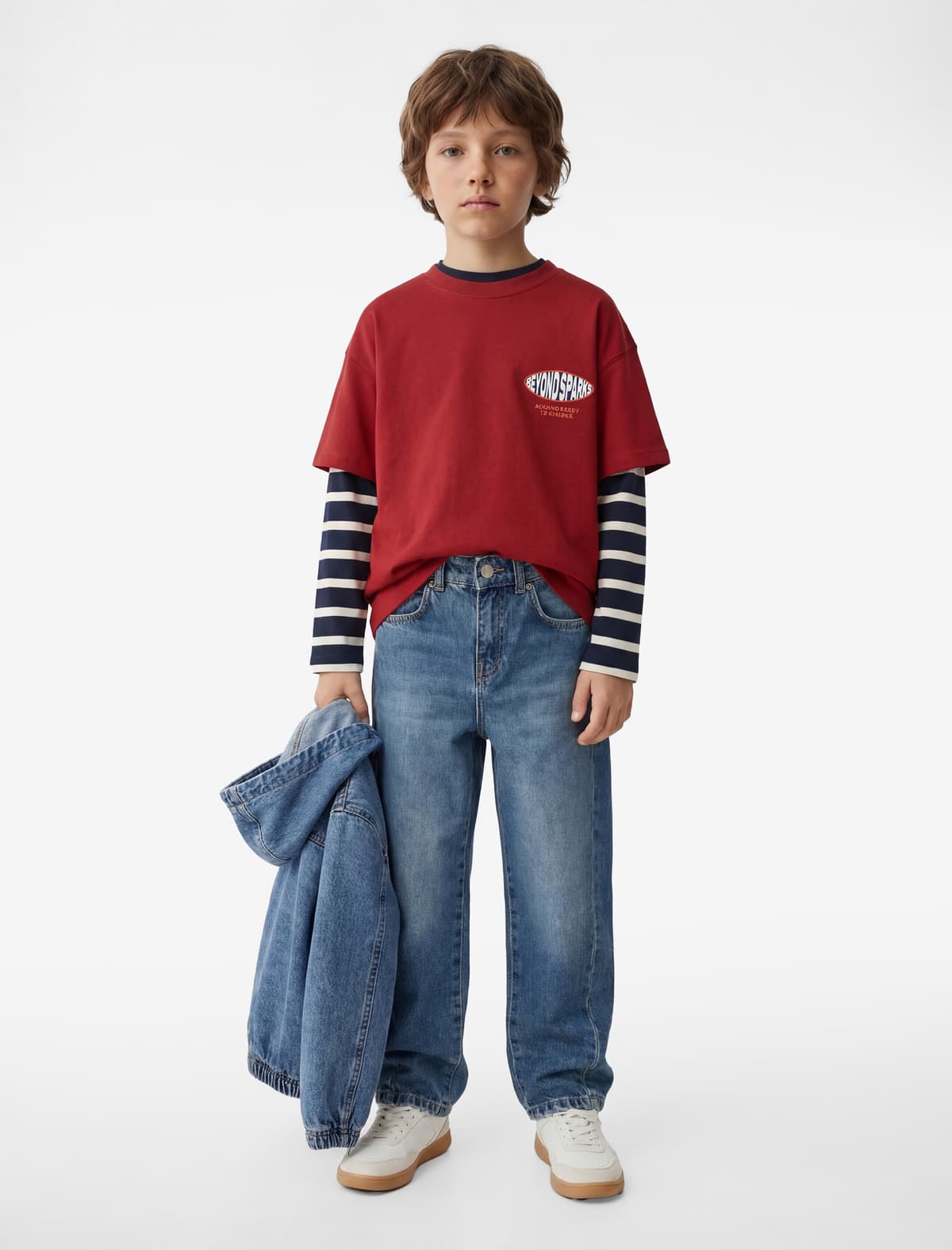 Elastik bel düymələri ilə rahat kəsilmiş denim şalvar