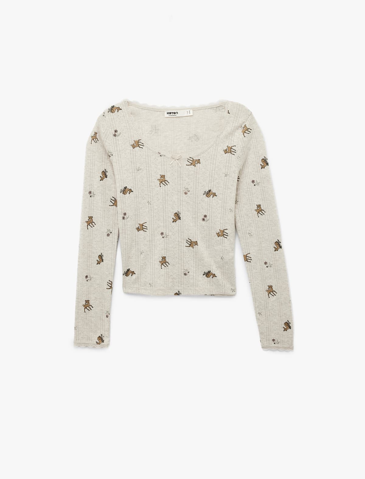 Uzunqol Dəyirmi yaxa İncə Naxışlı Pijama Üstü