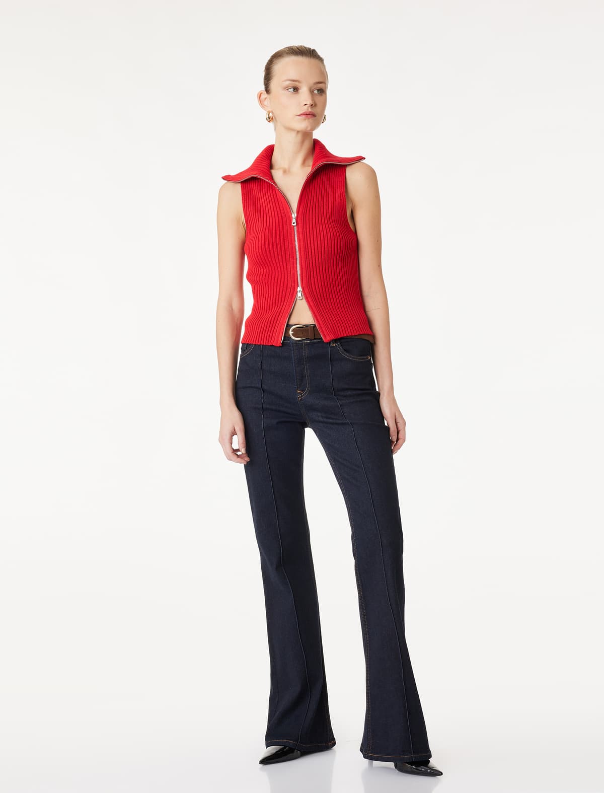 Pambıq Kəmərli Flare Paçalı Slim fit Denim Şalvar - Flare Jeans