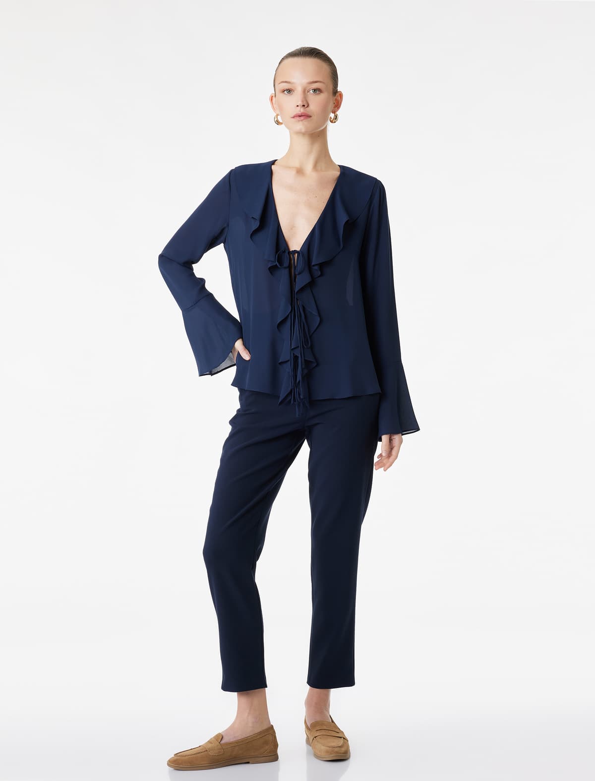 Viskoz Qarışığı Əlavə Yüksək Bel Slim fit Siqaret Şalvar