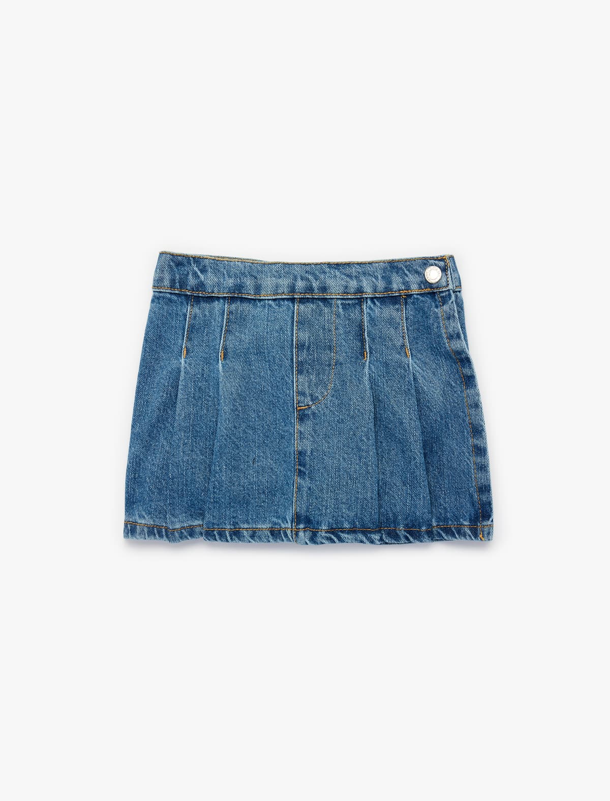 Pambıqdan Rahat Kesimli Büzgülü Detaylı Denim Şort Etek
