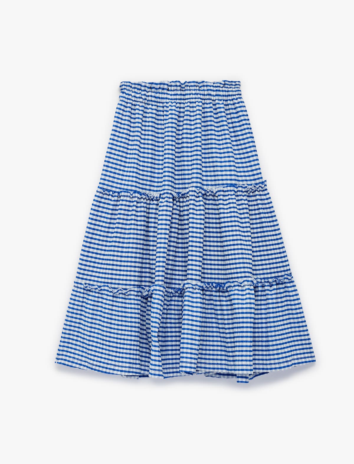 Bürümcük Parça Elastik Belli Qatlı Gingham Midi Etek