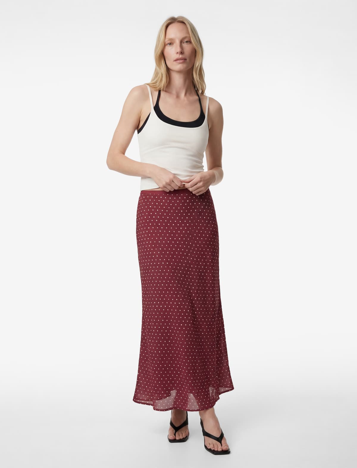 Balıq Formalı Polka Nöqtəli Satin Midi Etek