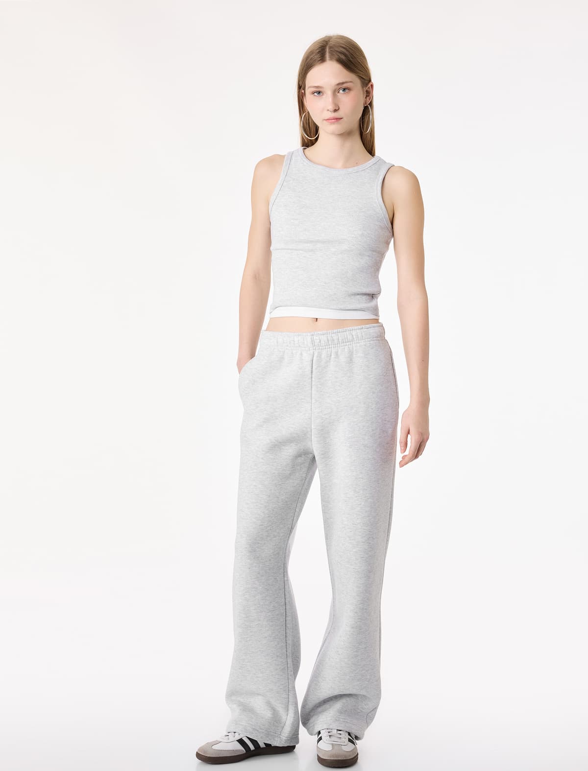 Qaldırılmış Bel Elastik Bel Rahat Geniş Paçalı Sweatpants