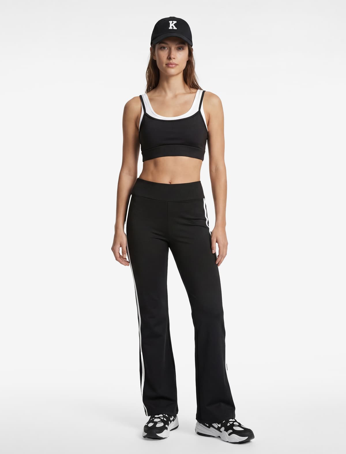 Piping Yüksək Bel Flare Ayaq İdman Leggings