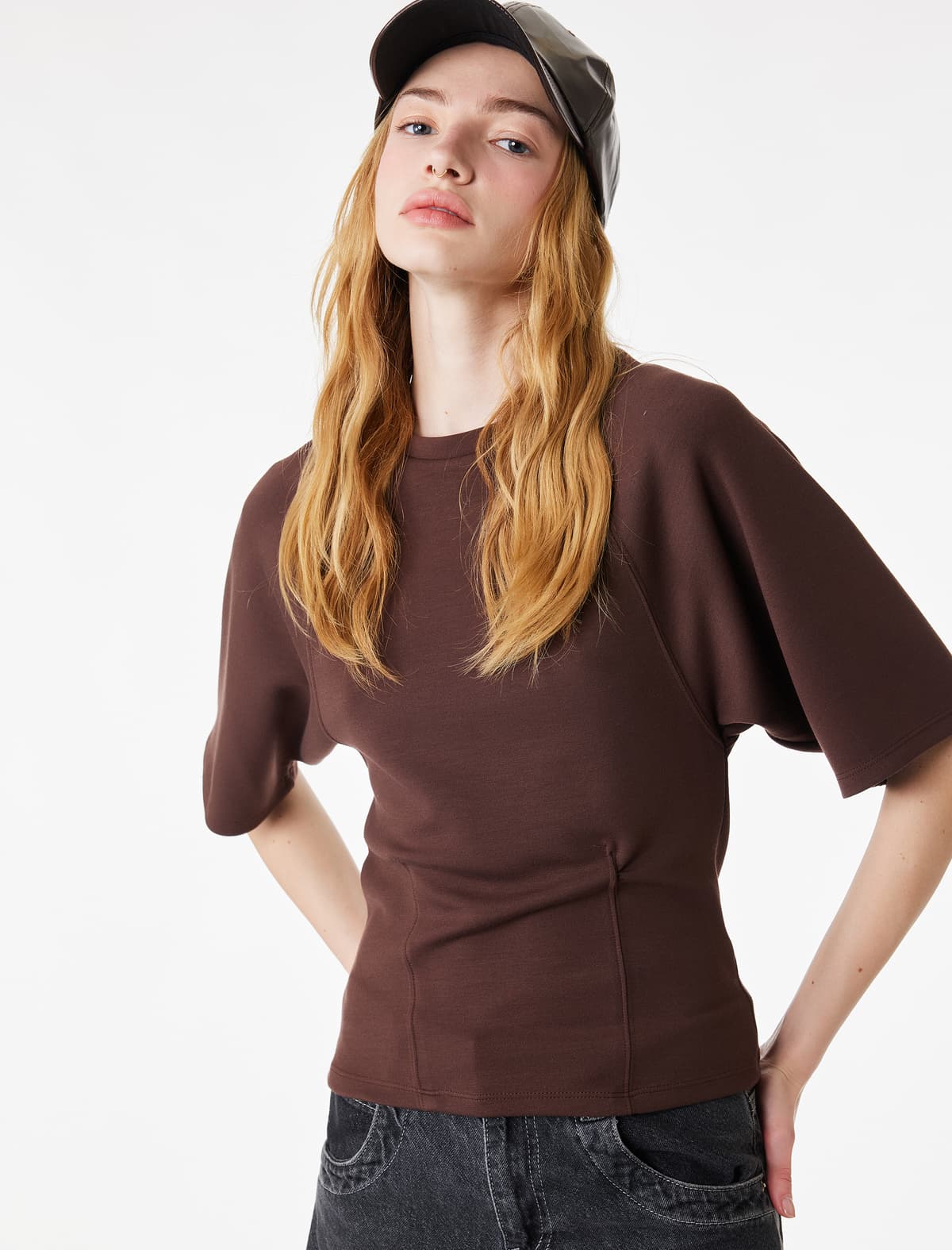 Slim fit Qısaqol Yaxa Yaxa Modal Qarışıq Tişört