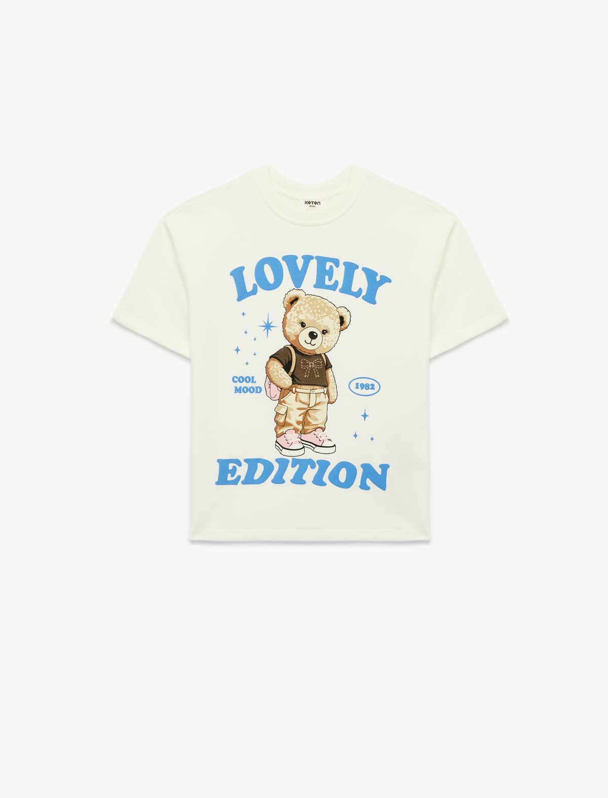 Pambıq Teddy Bear Çaplı Qısaqol Yaxalı Tişört