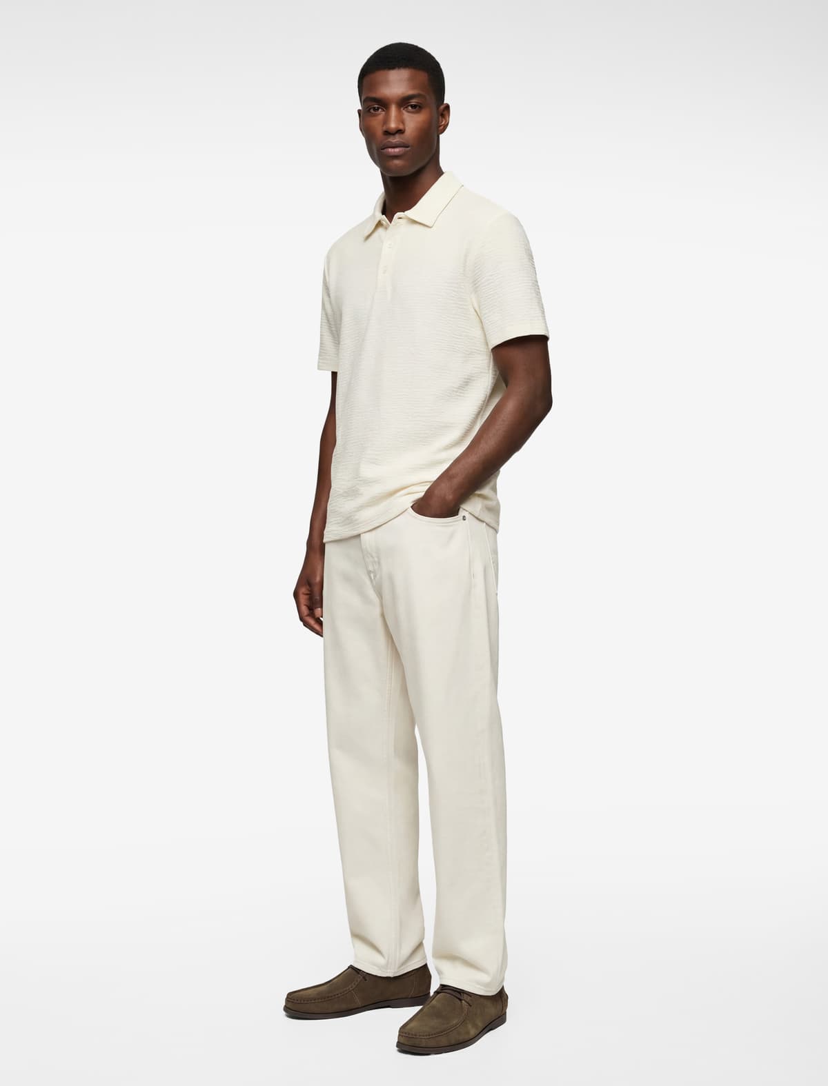 Normal Fit Qısaqol Teksturalı Pambıq Polo Yakalı köynək