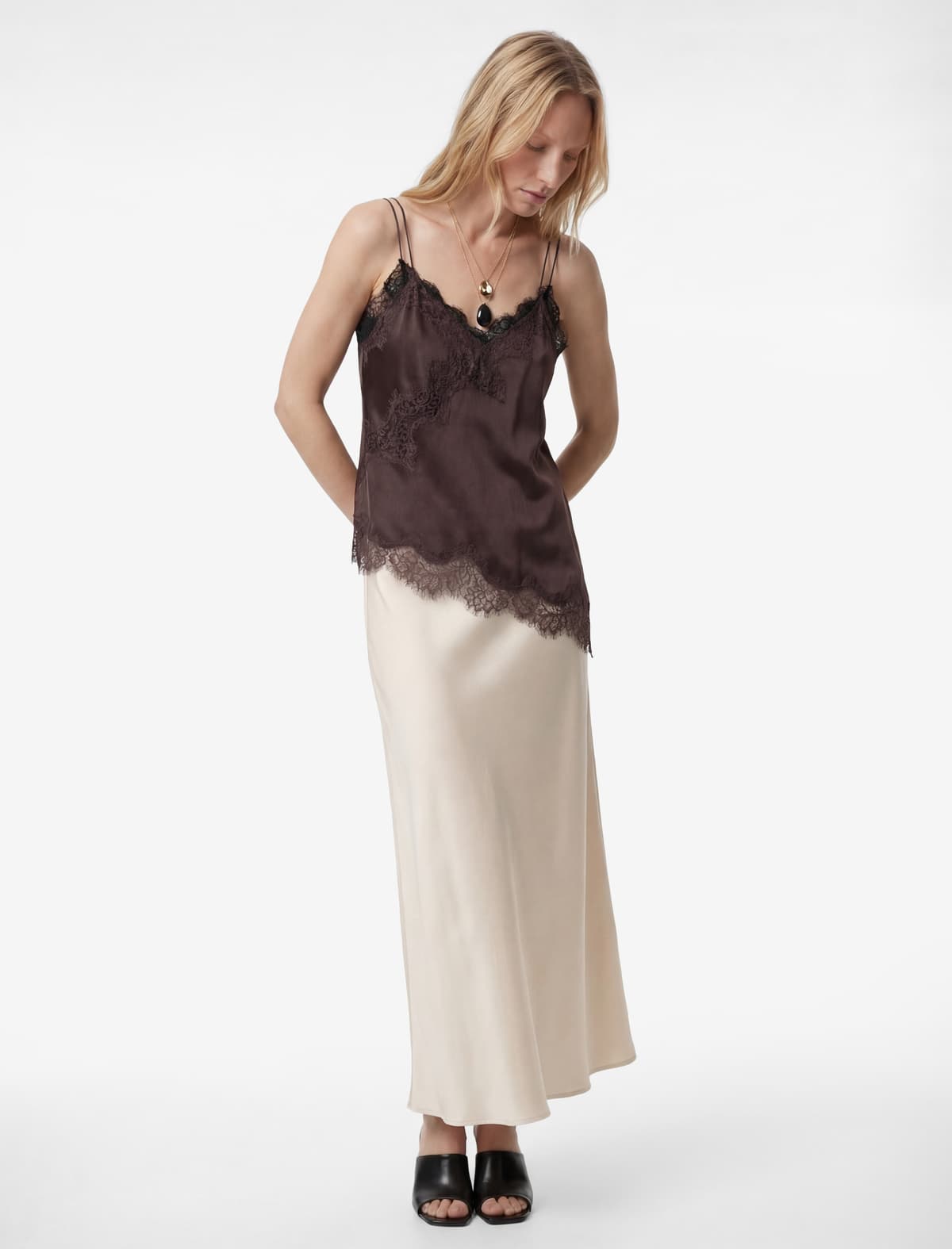 Standart Bel Slim Fit Midi Satin Etek