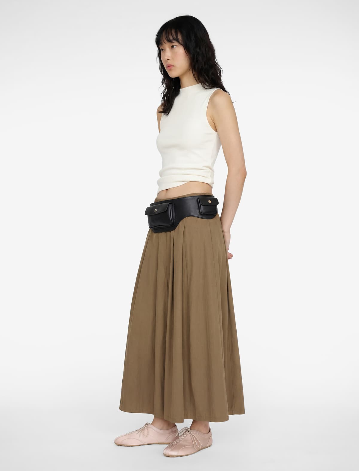 Modal Qarışıq Slim Fit Qolsuz Yüksək Yaxalı Bluza