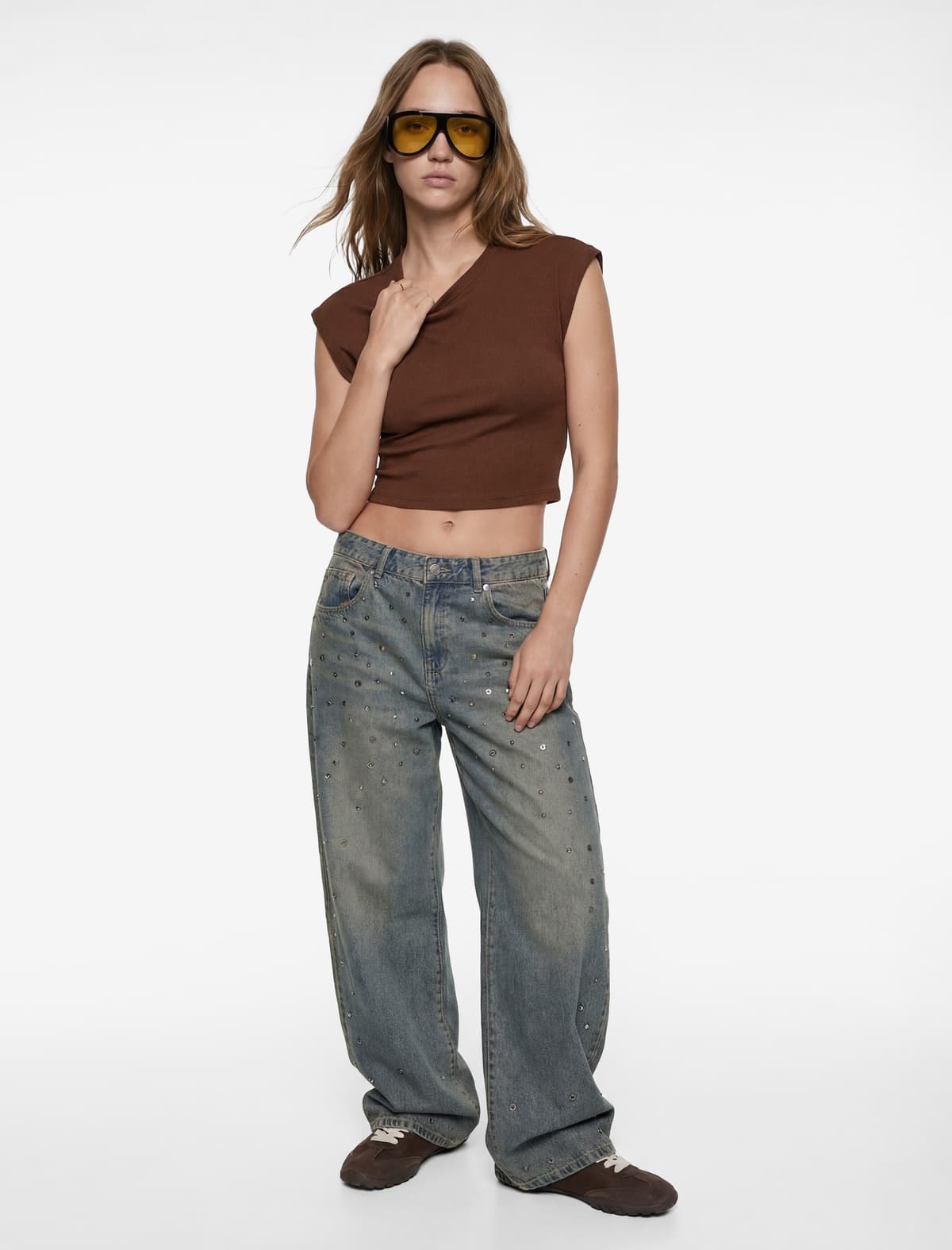 Modal Blend Slim Fit Crew Yaka Qolsuz Crop T-shirt