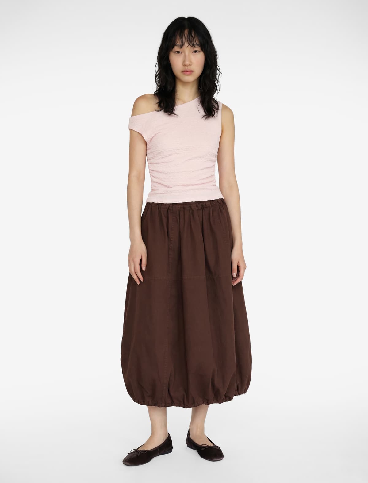 Asimmetrik Yaxa Qolsuz Slim fit Draped Bluza