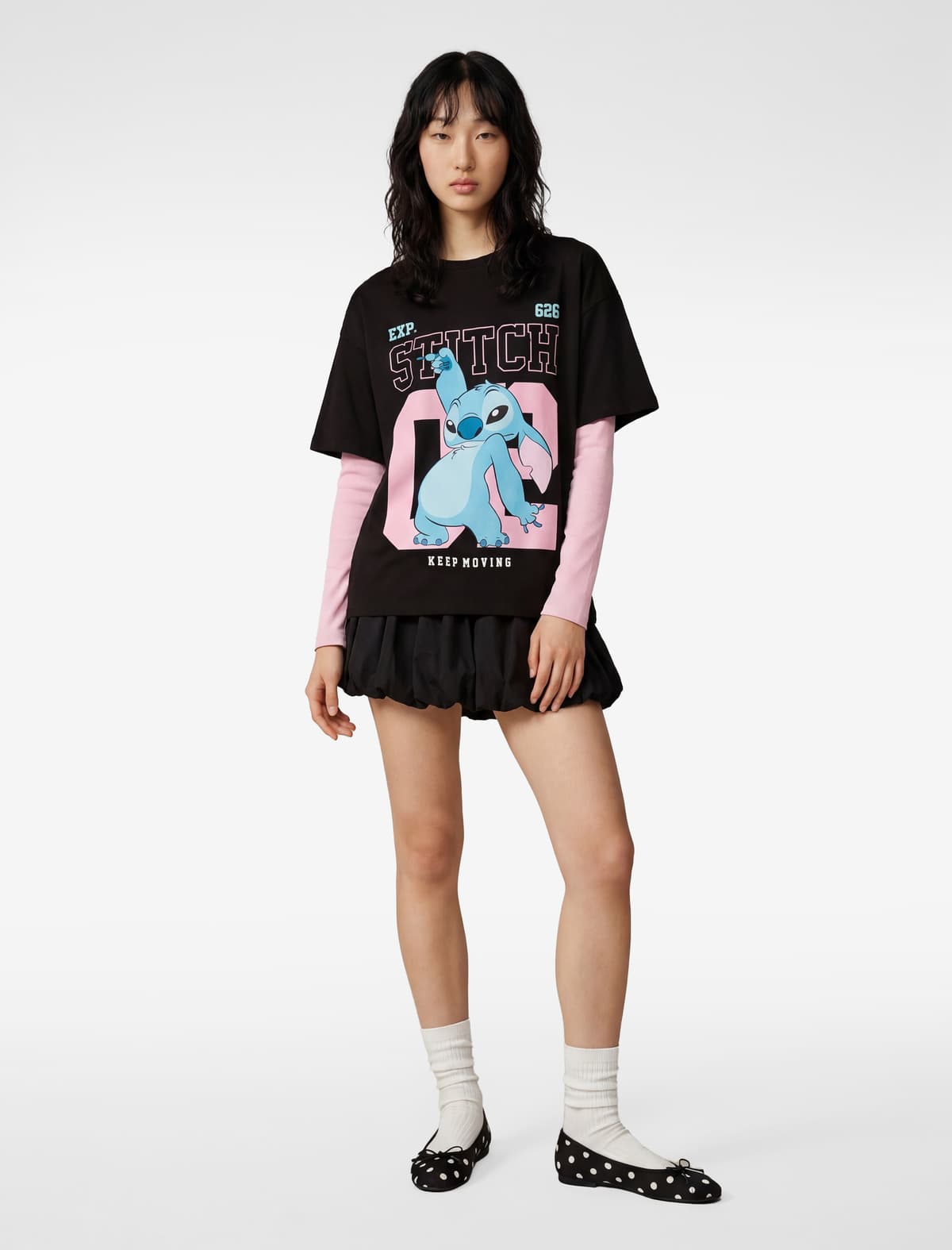 Stitch Lisenziyalı Qısaqol Ekipaj Boyunlu Böyük Boy Çaplı Tişört