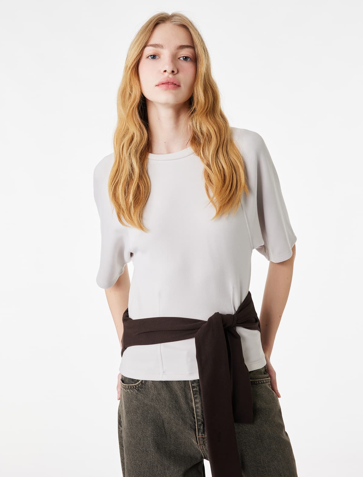 Slim fit Qısaqol Yaxa Yaxa Modal Qarışıq Tişört