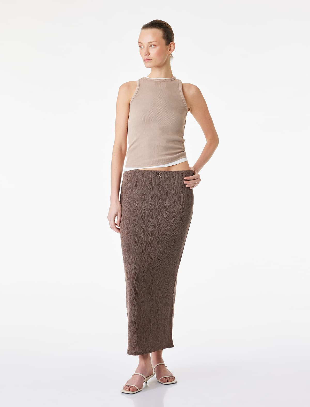 Bürümcük Parça Slim Fit Yay Detallı Midi Etek