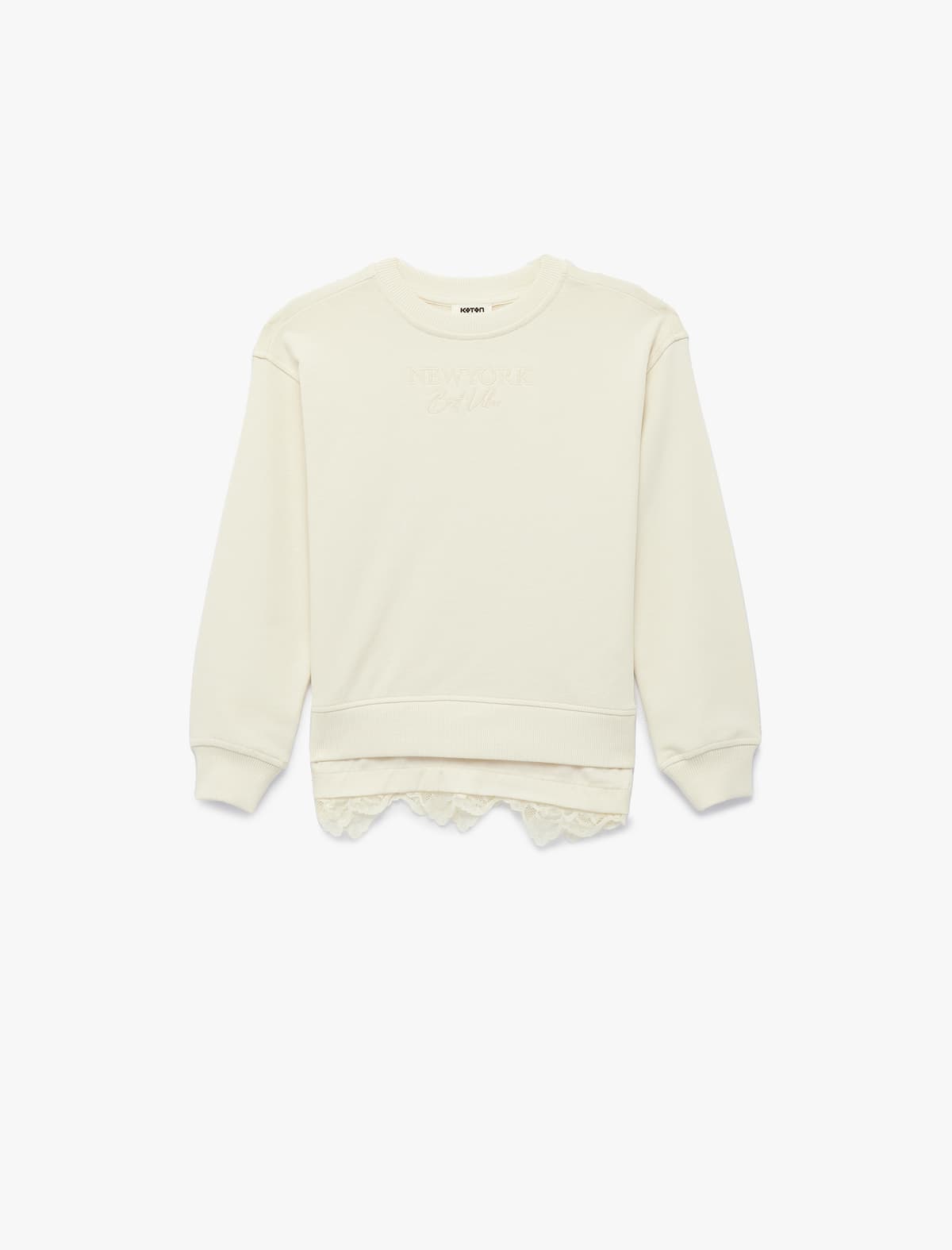 Uzunqol Dəyirmi yaxa Krujeva Detallı Pambıq Sweatshirt