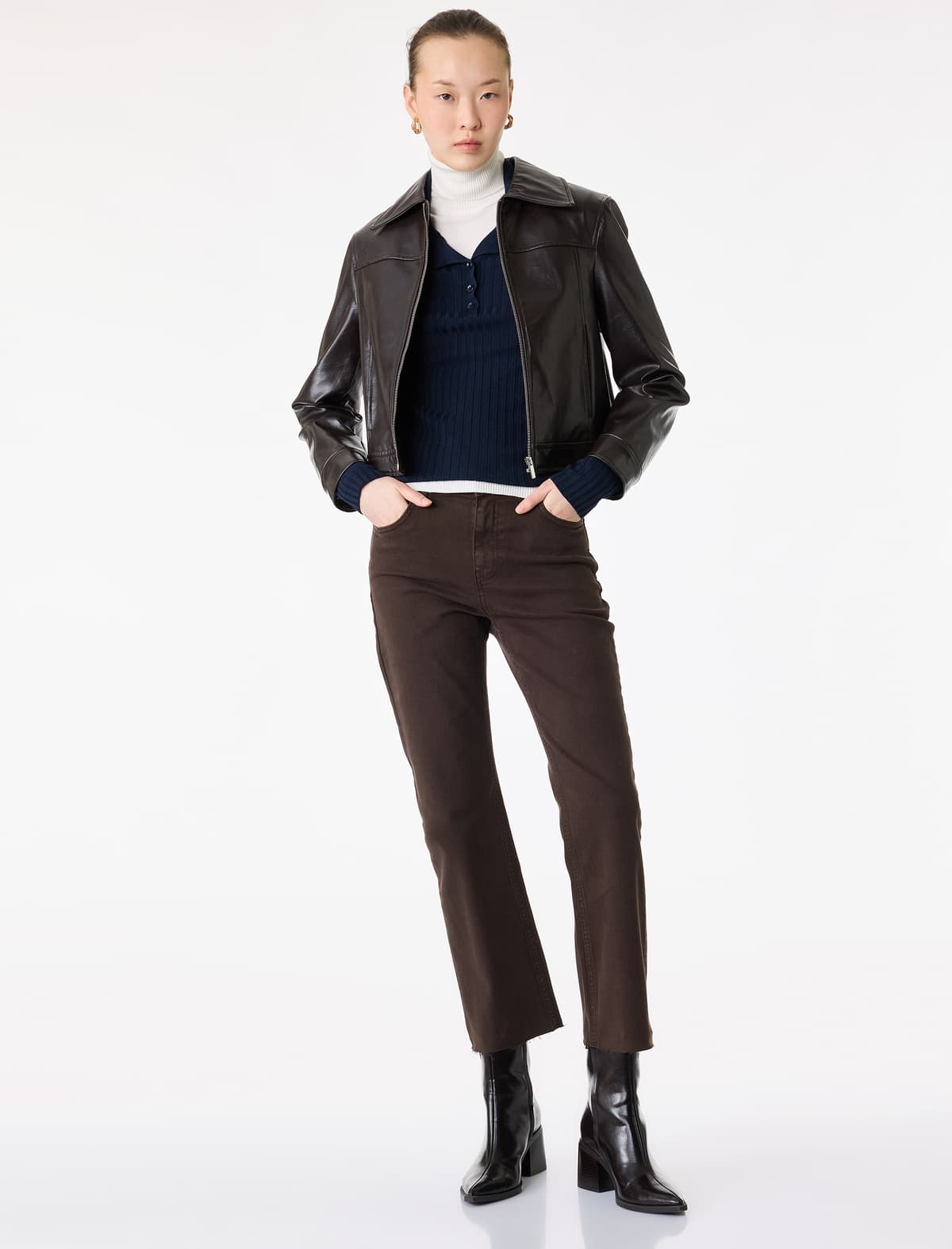 Pambıq Cib Düyməli Flare Crop Cins Şalvar - Kick Flare Jeans