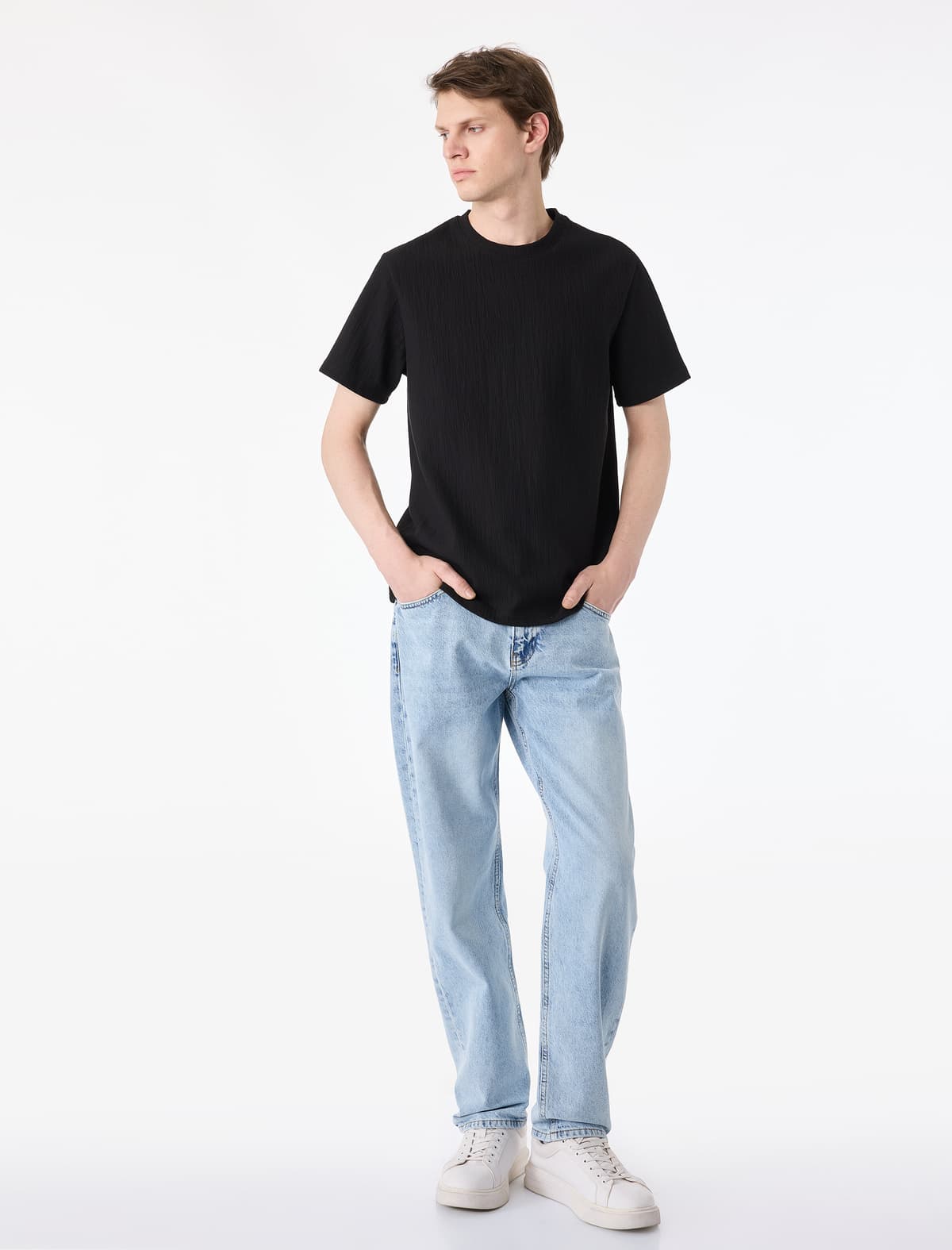 Normal fit Qısaqol Teksturalı Soild Parçalı Yaxalı tişört
