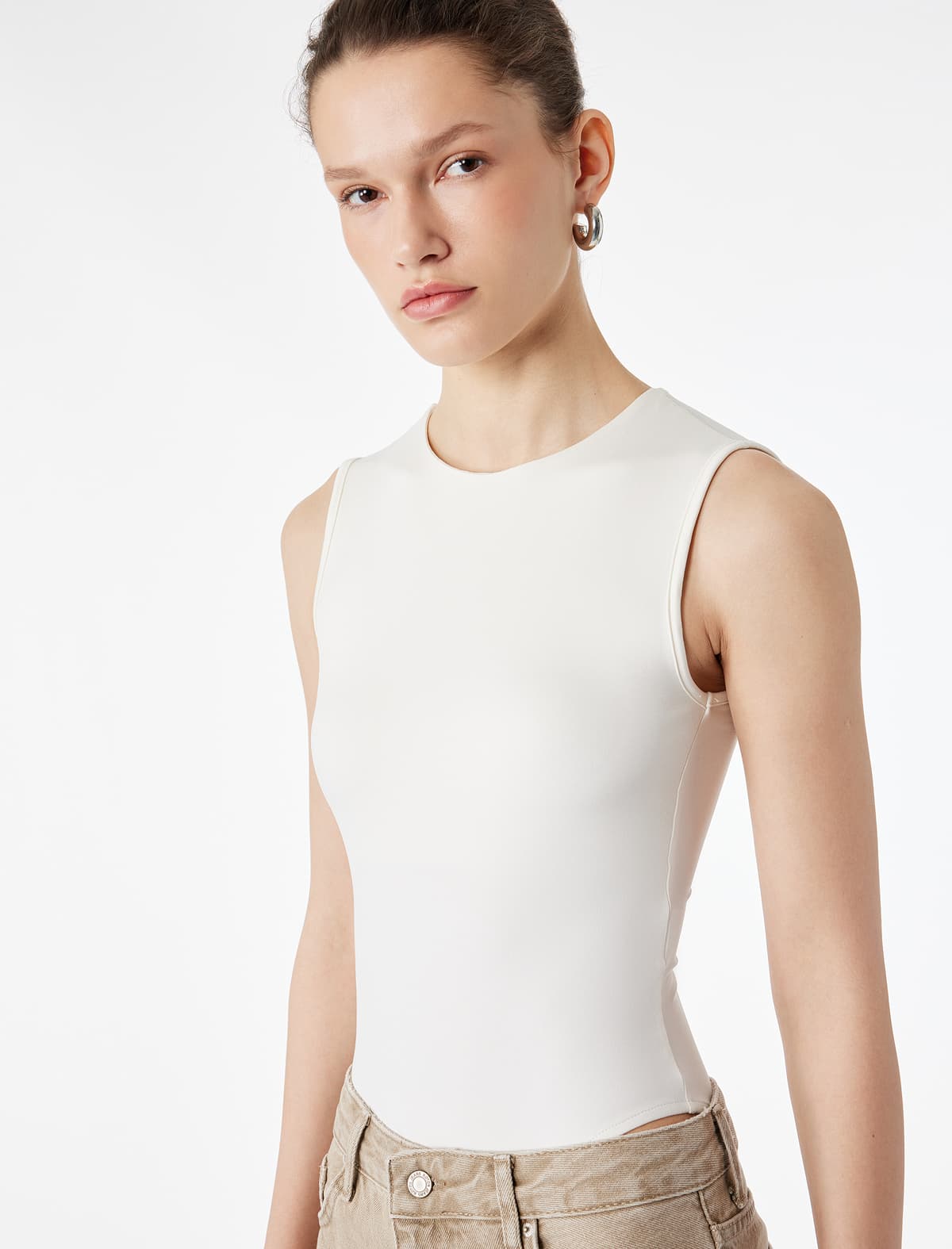 Slim fit Dəyirmi yaxa Qolsuz Body