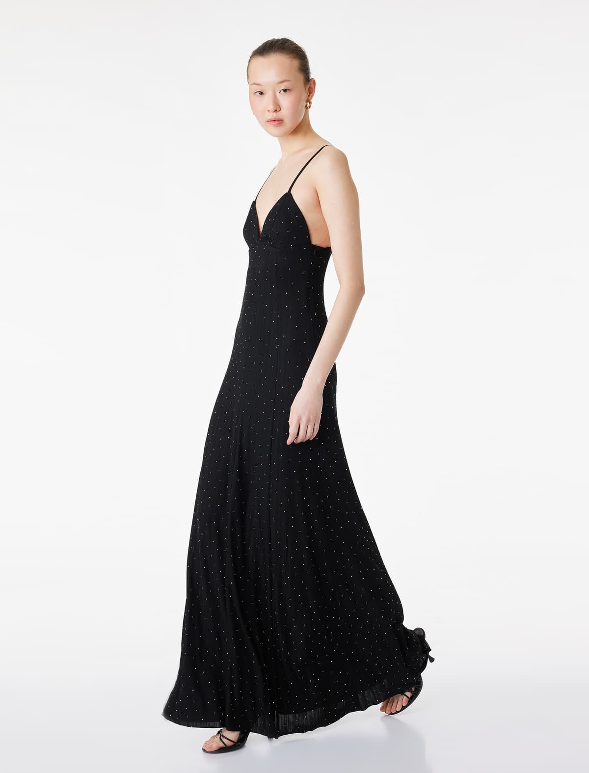 Slim fit V Bağlı Qayışlı Uzun Daş Slip Don