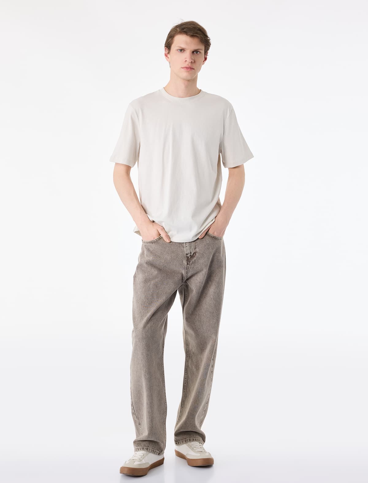 Normal Fit Crew Yaka Pambıq Basic Qısaqol köynək