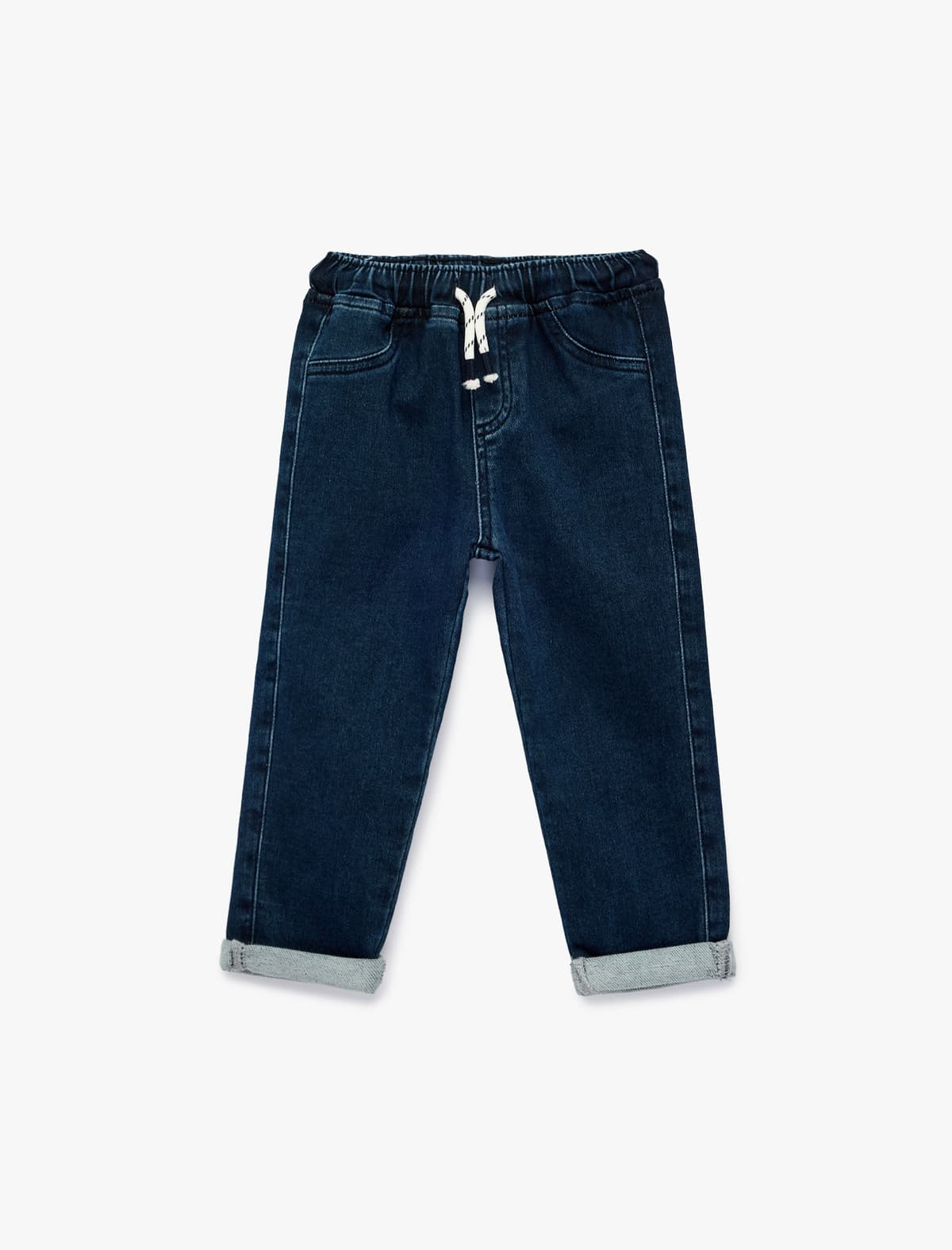 Pambıq beldən bağlanmış rahat kəsimli denim şalvar