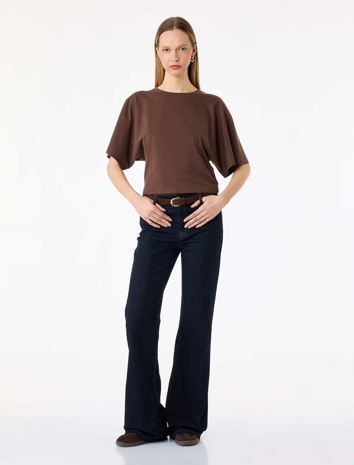 Pambıq Slim fit Qısa Yarasa Qol Dəyirmi yaxalı tişört