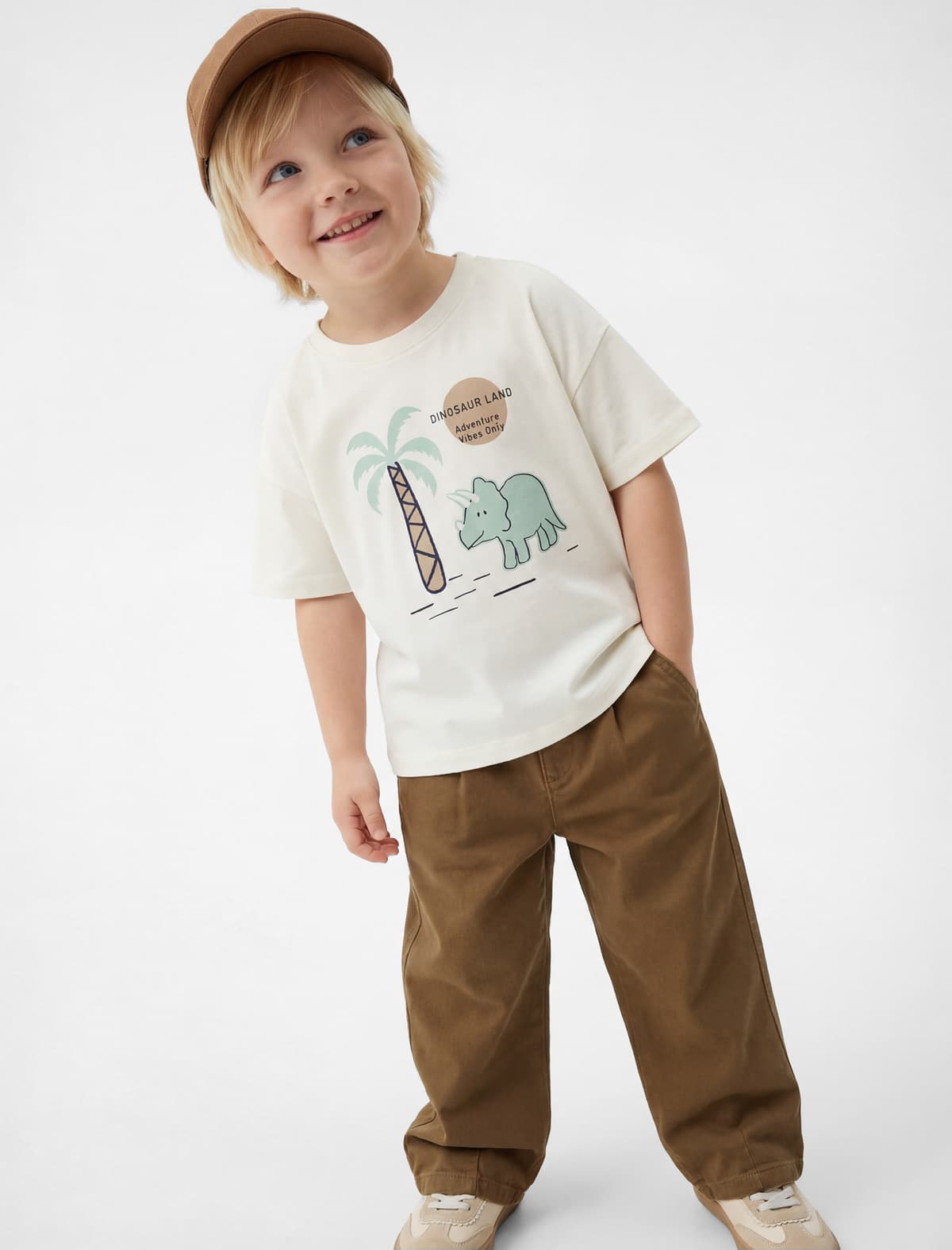 Dinosaur Çaplı Qısaqol Ekipaj Yakalı Pambıq Böyük Boy T-shirt