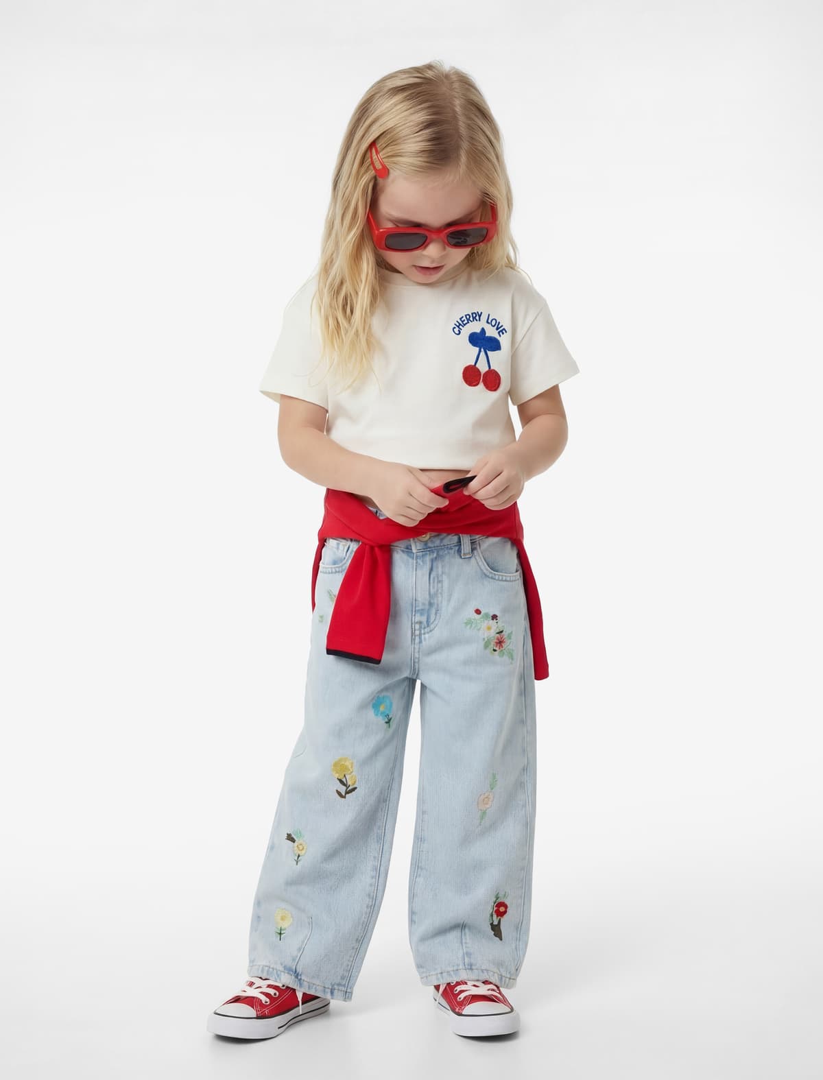 Çiçəkli Naxışlı Pambıq Balon Fit Denim Şalvar