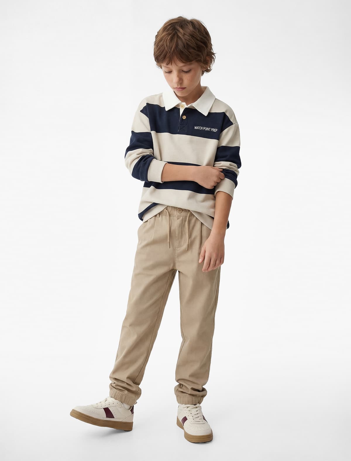 Uzunqol Düyməli Zolaqlı Polo Yaxalı Sweatshirt