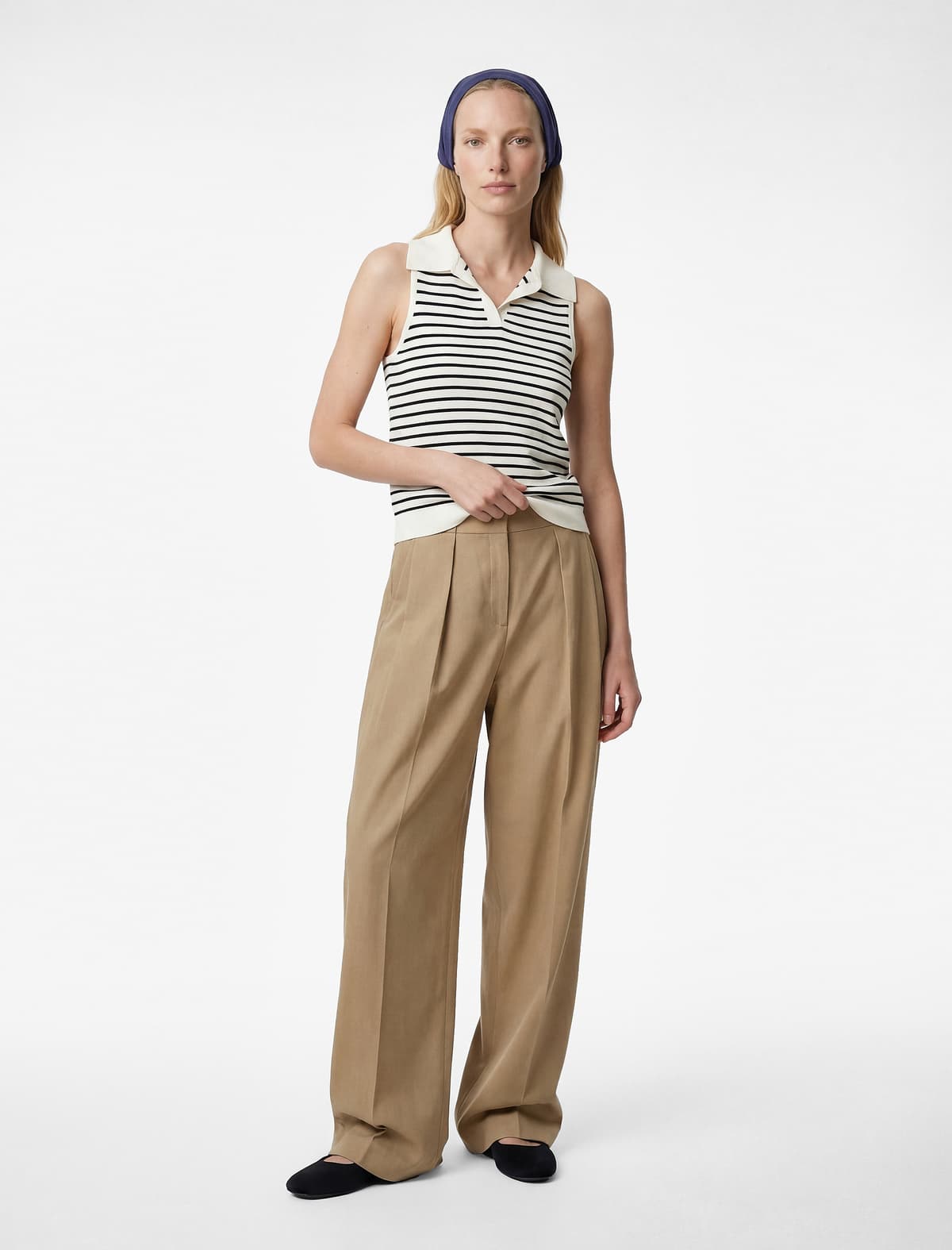 Normal fit Polo Yaxa Qolsuz Zolaqlı Trikotaj Bluza