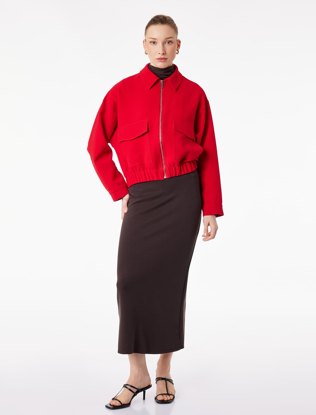 Modal parça Slim fit yarıqlı midi qələm yubka
