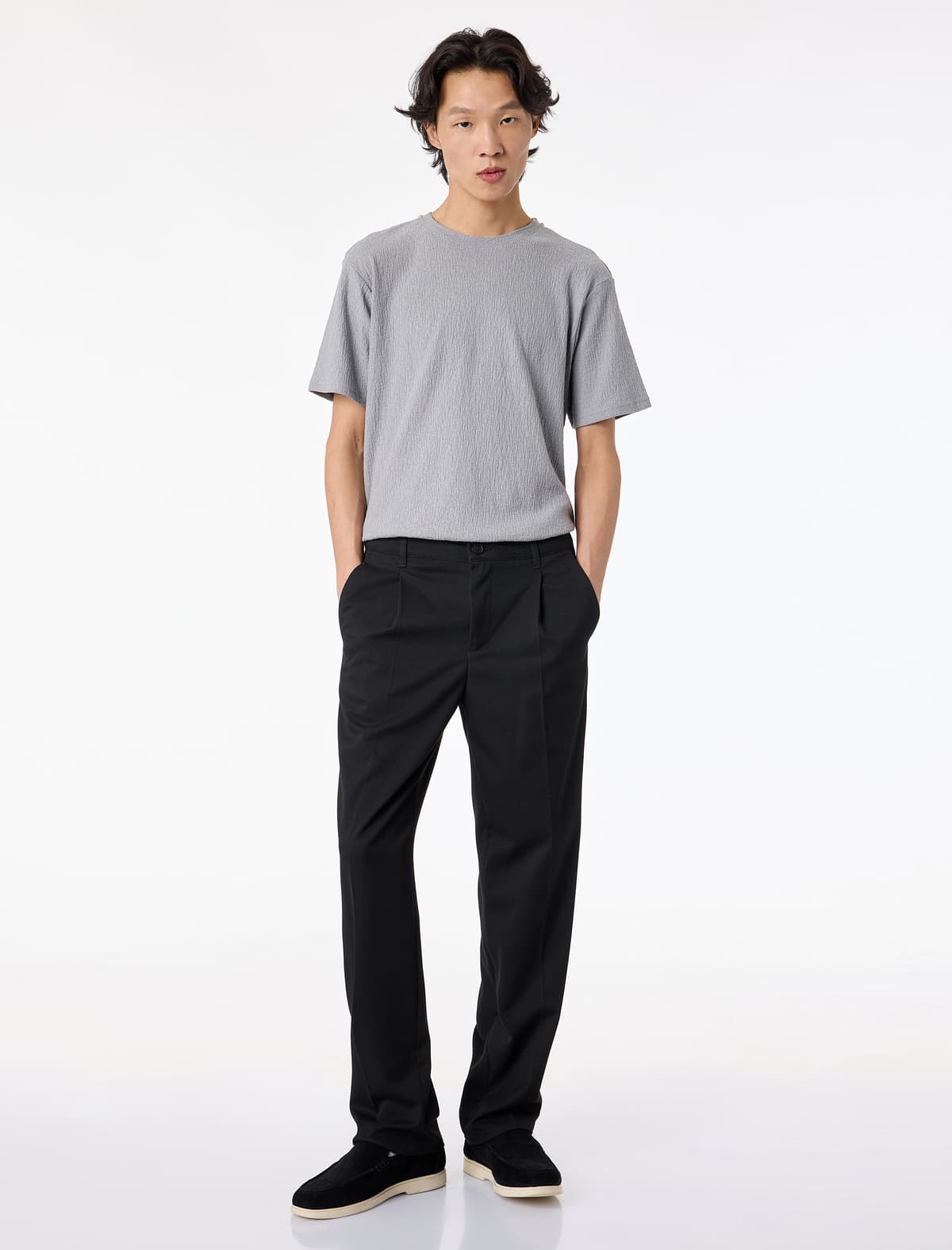 Qısaqol Teksturalı Crew Yaka Slim Fit Tişört