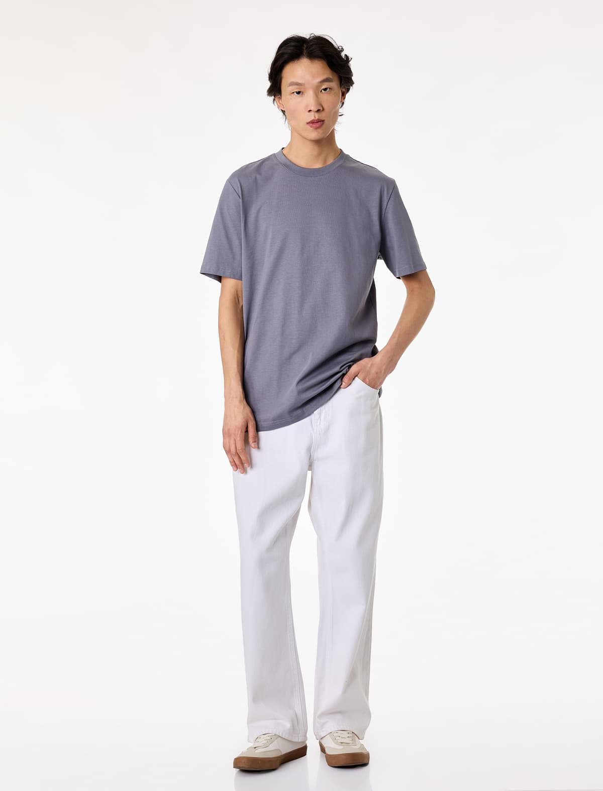 Normal Fit Crew Yaka Pambıq Basic Qısaqol köynək