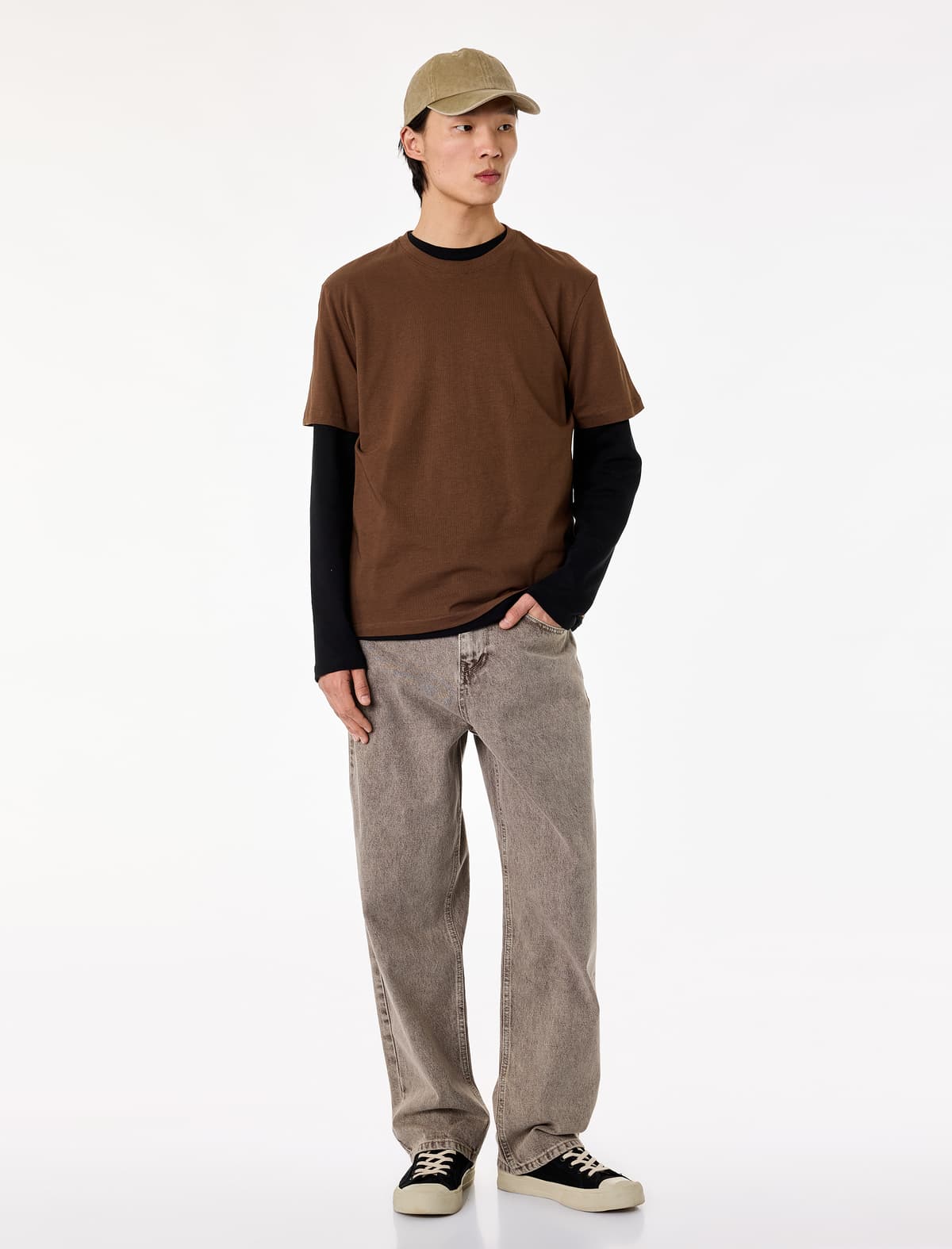Normal Fit Crew Yaka Pambıq Basic Qısaqol köynək
