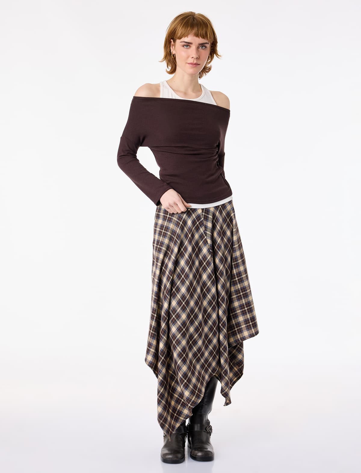 Slim fit Asimmetrik Yaxalı Alt tişört Detallı Viskoz Qarışıq Uzunqol Tişört