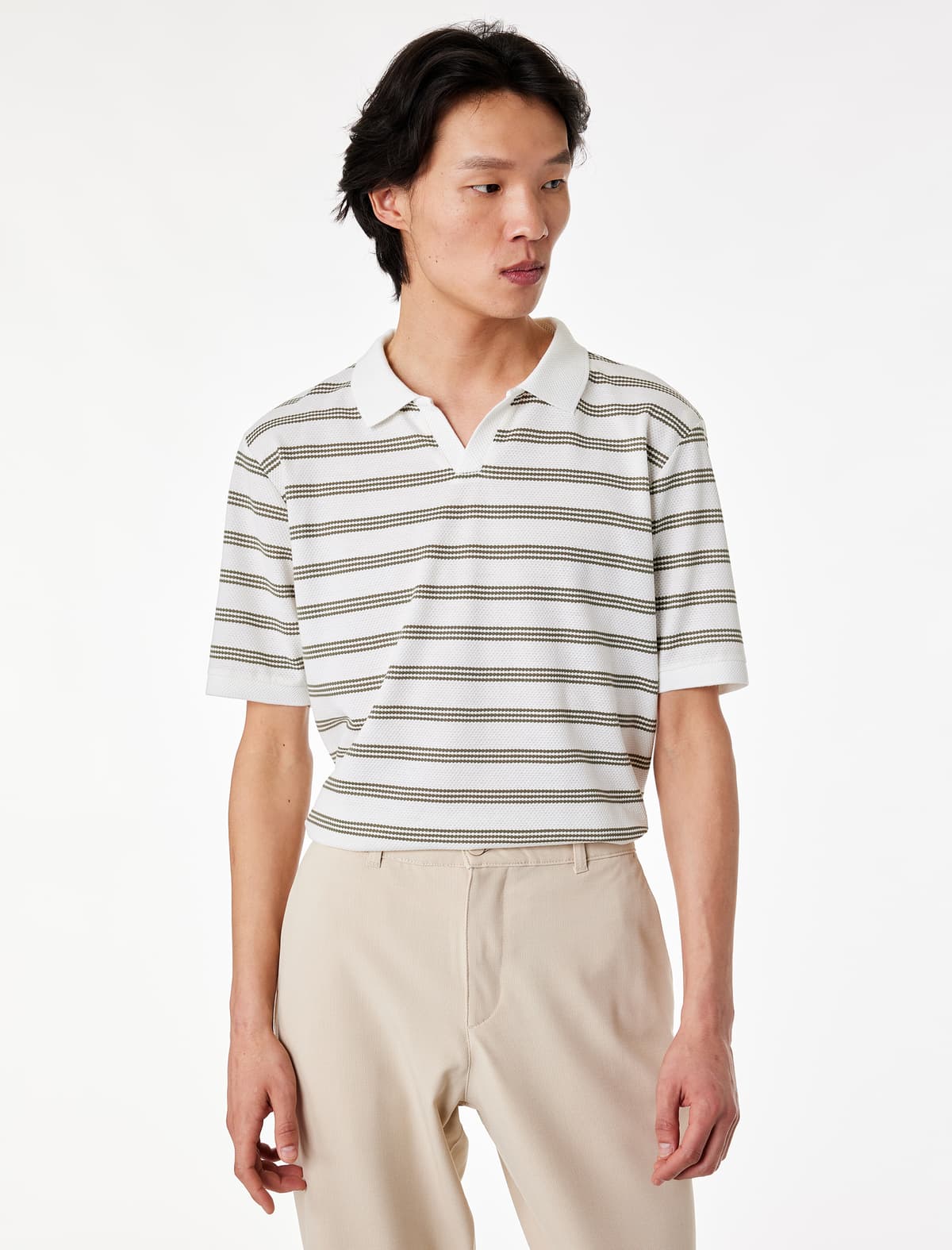 Normal fit Qısaqol Zolaqlı Polo Yaxalı tişört