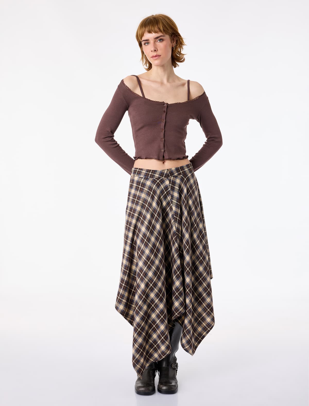 Düyməli Uzunqol U-yaxa qatlı Modal Qarışıq Slim fit Hırka