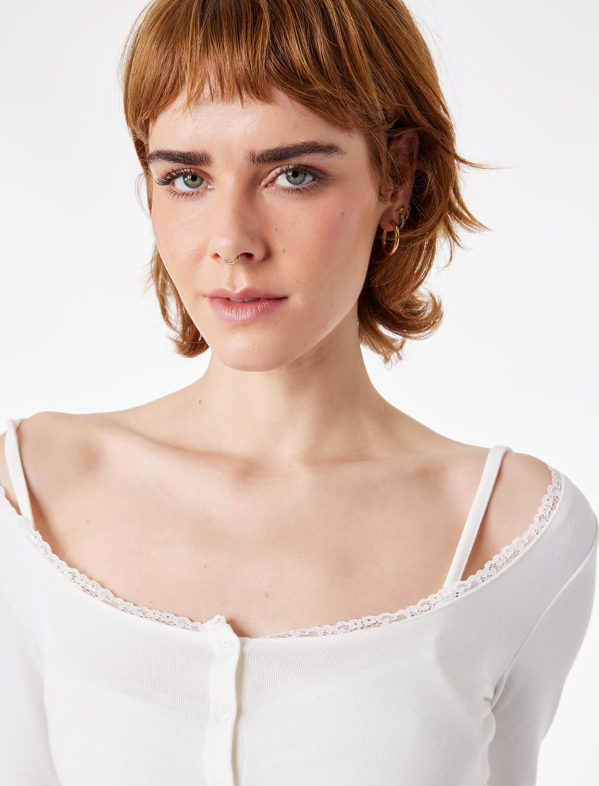 Düyməli Uzunqol U-yaxa qatlı Modal Qarışıq Slim fit Hırka