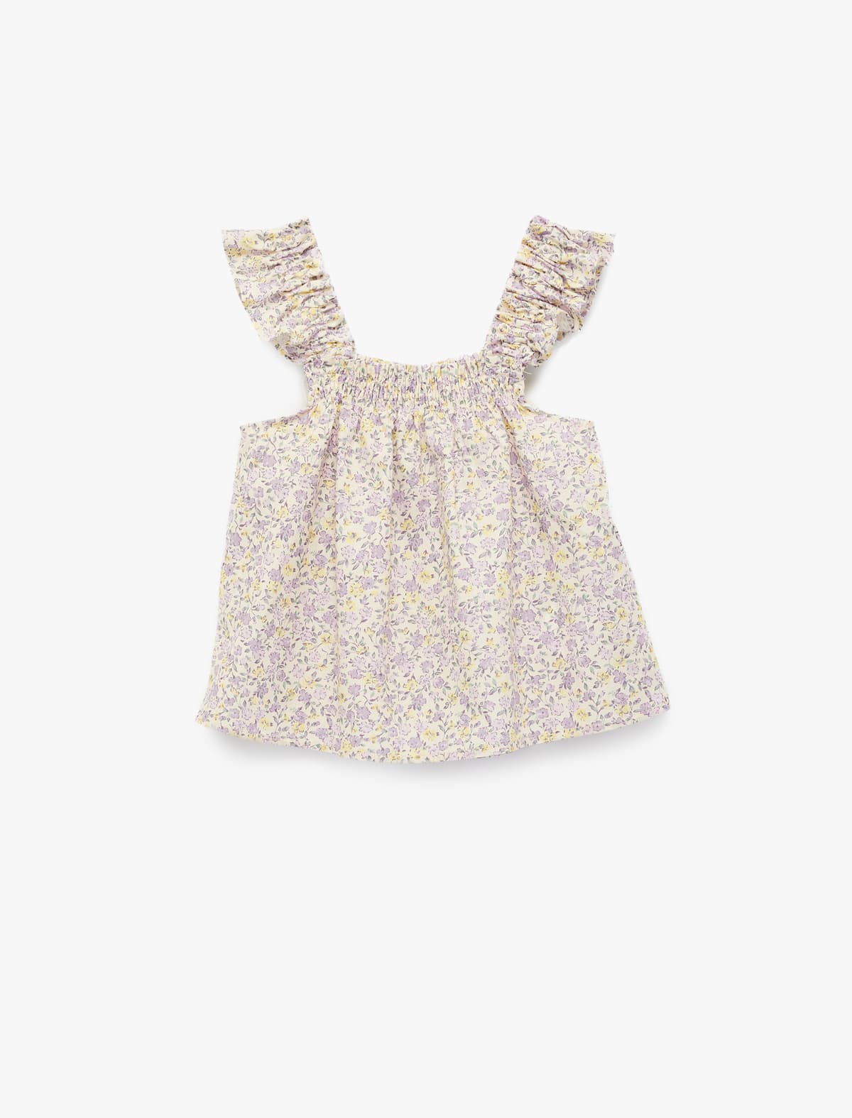 Pambıq Kvadrat Yaka Qolsuz Çiçəkli Gimped Poplin Bluza
