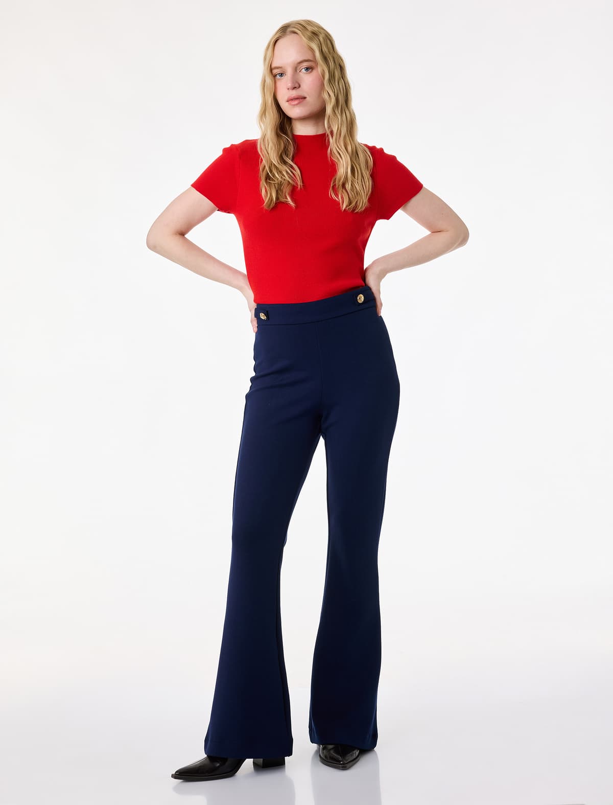 Slim fit Aksessuar Düymə Detallı Paçalı Parça Şalvar