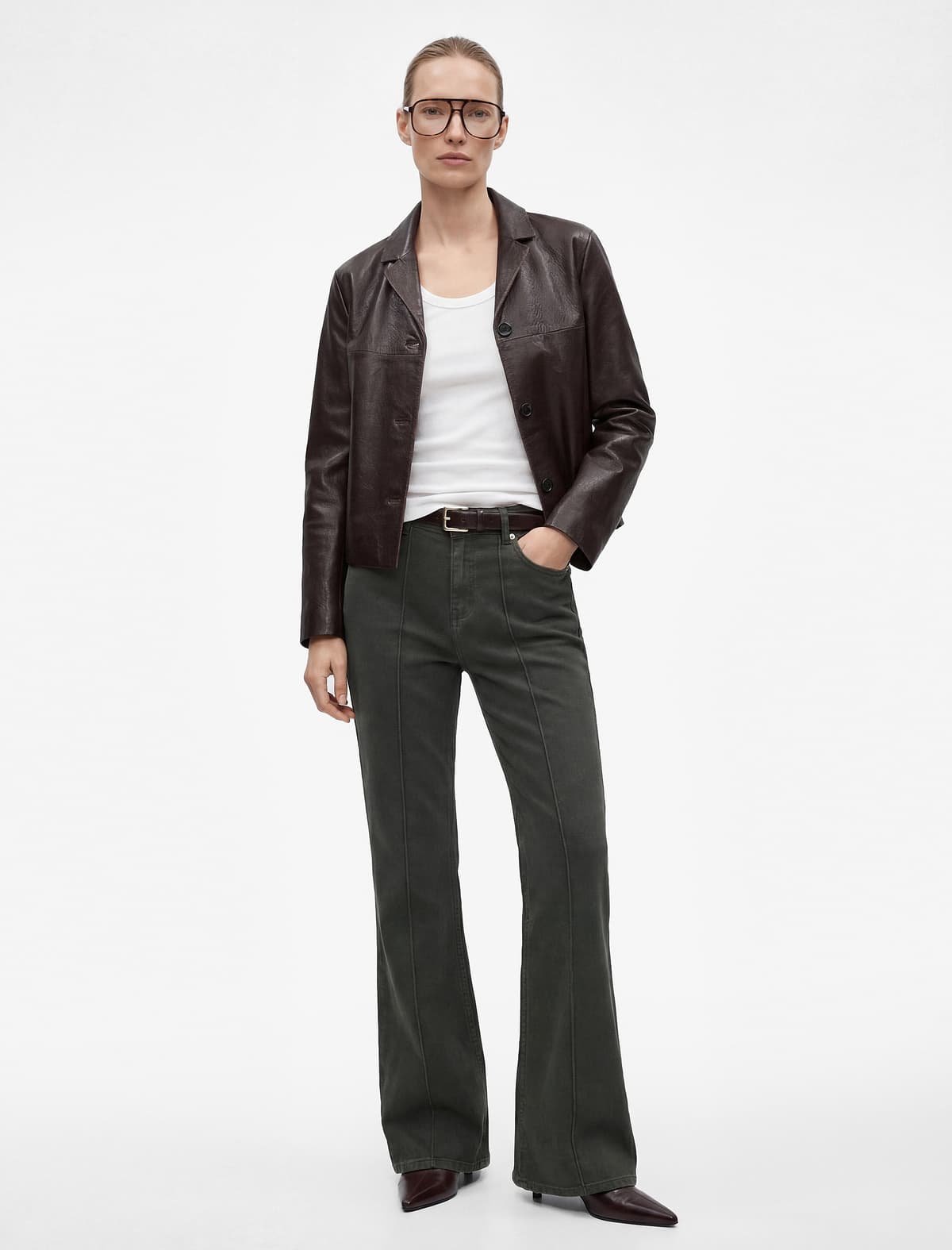 Pambıq Cib Düyməli Slim fit Flared Denim Şalvar - Flare Jeans