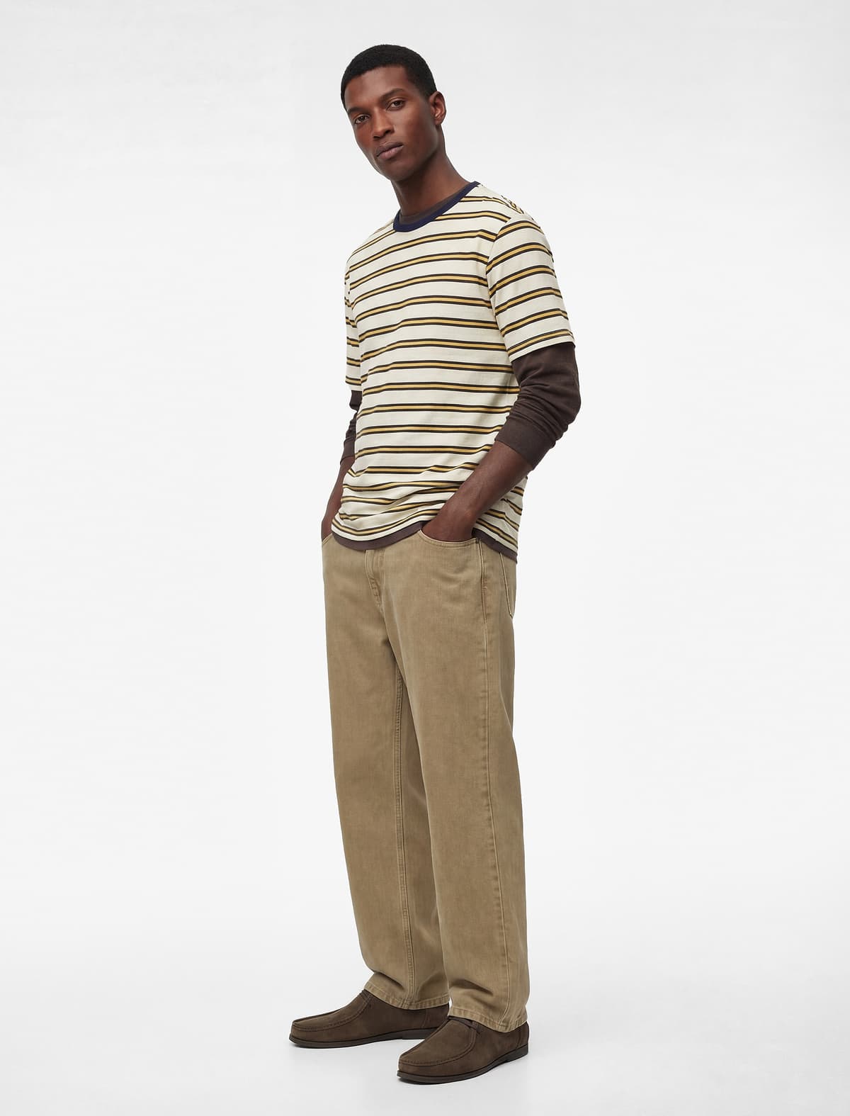 Pambıq Regular fit Qısaqol Yaxalı Zolaqlı tişört
