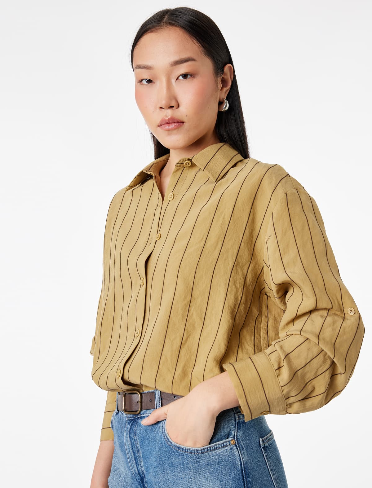 Modal Parça Normal fit Uzunqol Zolaqlı Tişört