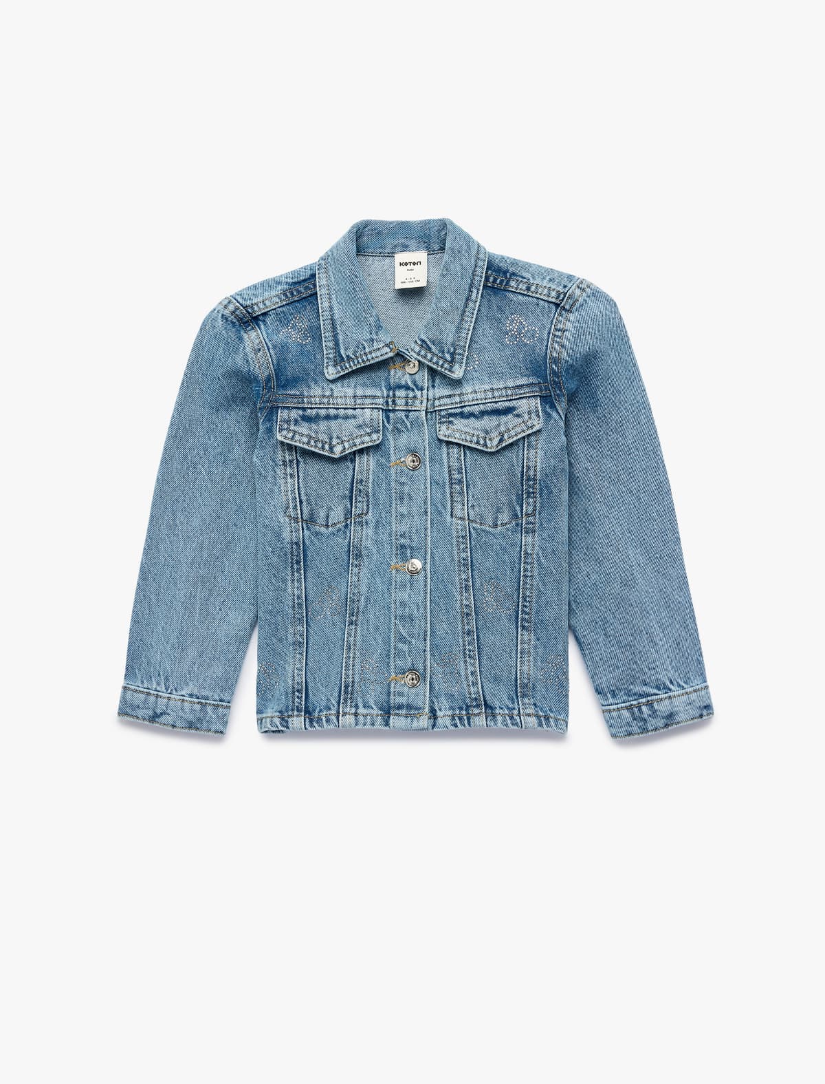 Uzunqol Düyməli, Daş Naxış Detallı Cibli Denim Gödəkçə