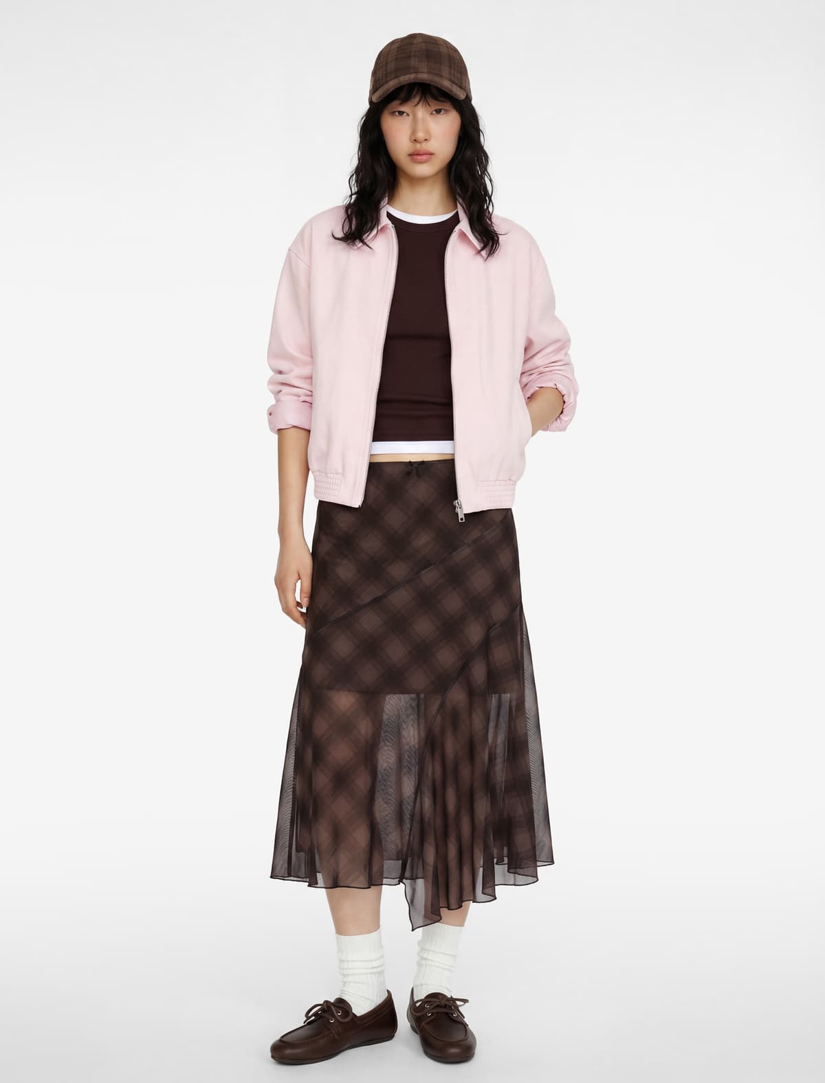 Asimmetrik Kesimli Plaid Midi Tül Etek