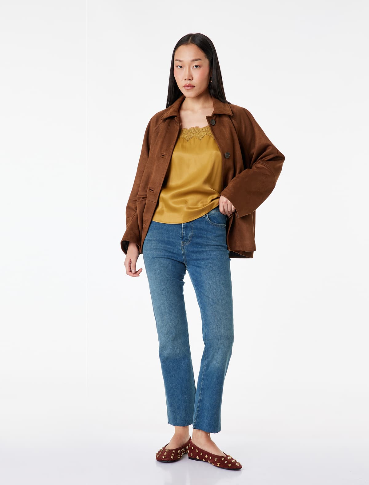 Normal Bel Slim fit Düyməli Pambıq Flare Paçalı Denim Şalvar - Flare Jeans