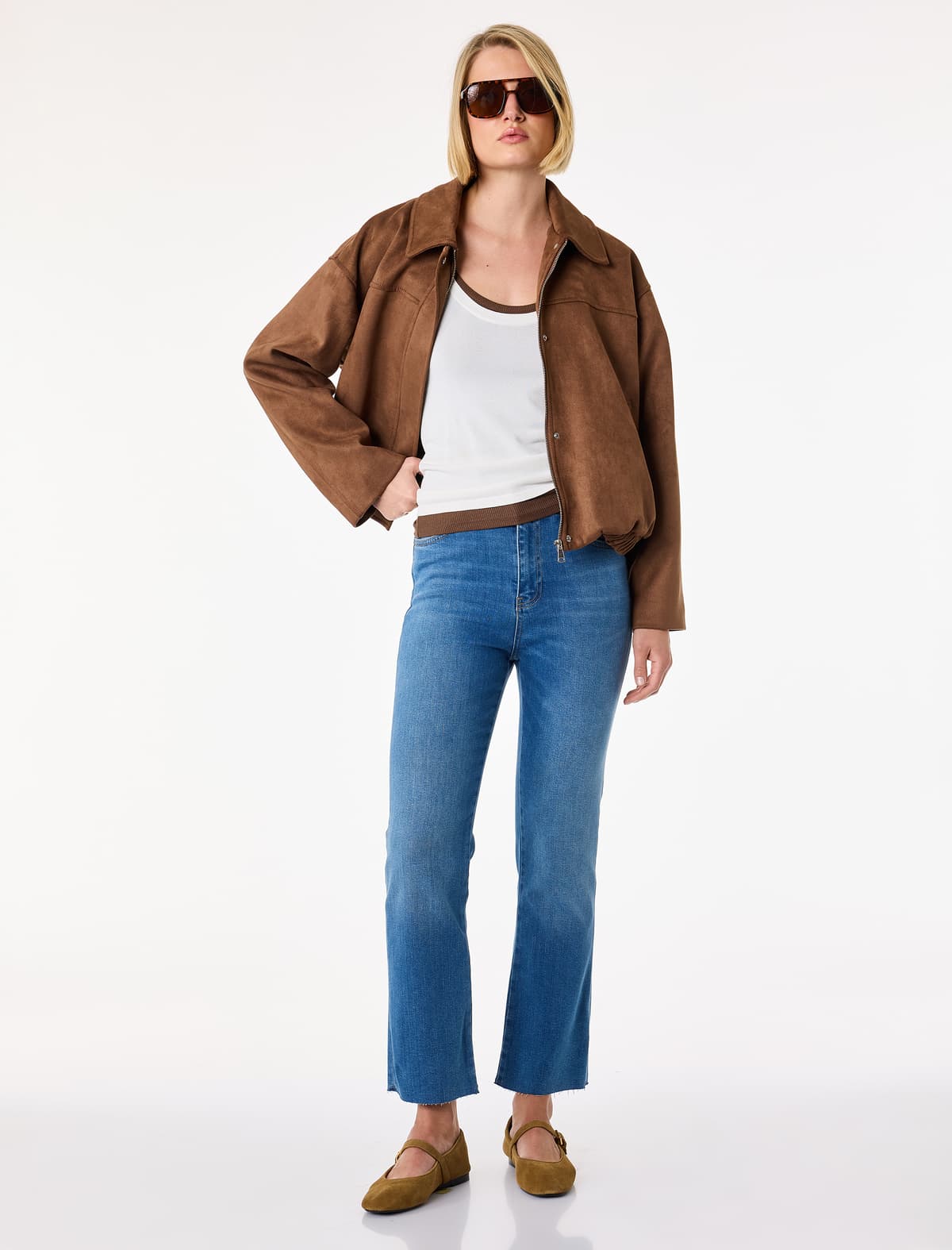 Normal Bel Slim fit Düyməli Pambıq Flare Paçalı Denim Şalvar - Flare Jeans